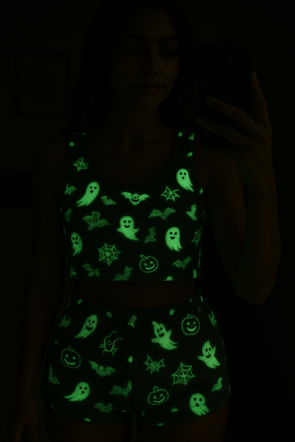 Glow in the Dark Halloween Pajama Set - Pink - XS - 